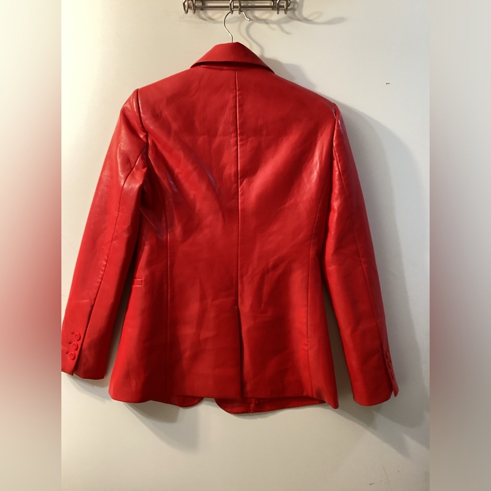 Alice + Olivia Red Macey Faux Leather Blazer Size 8 - Picture 14 of 16